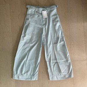 NWT JW Anderson Pleated Cropped Ankle Pants US 4, Glacier Blue Wide Leg Culottes
